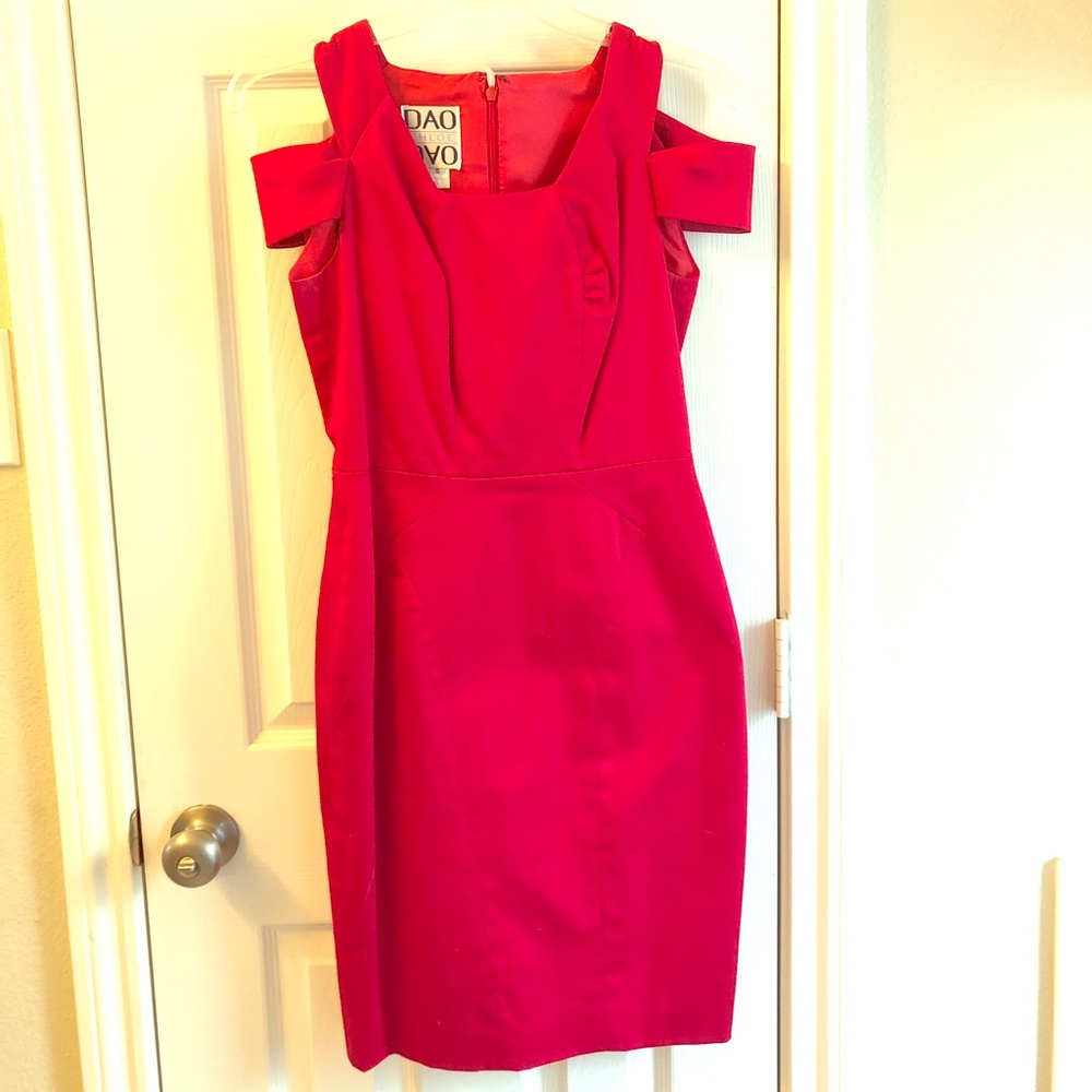Chloe Dao off the shoulder red dress